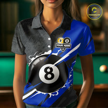 Load image into Gallery viewer, Black And Blue 8 Ball &amp; 9 Ball Billiard Shirt For Women Custom Pool Jersey, Billiard Team Shirts TDM5020