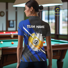 Load image into Gallery viewer, Black And Blue 8 Ball &amp; 9 Ball Billiard Shirt For Women Custom Pool Jersey, Billiard Team Shirts TDM5020