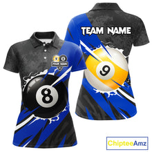 Load image into Gallery viewer, Black And Blue 8 Ball &amp; 9 Ball Billiard Shirt For Women Custom Pool Jersey, Billiard Team Shirts TDM5020