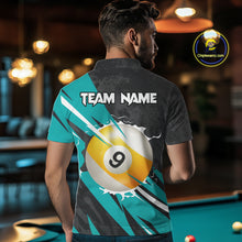 Load image into Gallery viewer, Black And Turquoise 8 Ball &amp; 9 Ball Billiard Shirt For Men Custom Pool Jersey, Billiard Team Shirt TDM5021