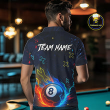 Load image into Gallery viewer, Funny Neon 8 Ball Billiard Shirt For Men Custom Navy Blue Pool Team Shirt Polo &amp; 1/4 Zip TDM5491