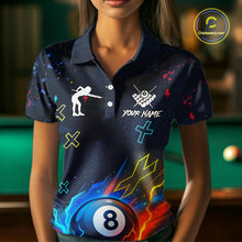 Load image into Gallery viewer, Funny Neon 8 Ball Billiard Shirt For Women Custom Navy Blue Pool Team Shirt Polo &amp; 1/4 Zip TDM5491