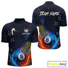 Load image into Gallery viewer, Funny Neon 8 Ball Billiard Shirt For Men Custom Navy Blue Pool Team Shirt Polo &amp; 1/4 Zip TDM5491