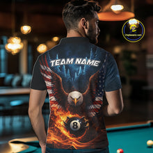 Load image into Gallery viewer, American Flag Eagle 8 Ball Flame Billiard Shirt For Men Custom Patriotic Pool Jersey Polo, 1/4 Zip TDM5754
