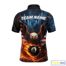 Load image into Gallery viewer, American Flag Eagle 8 Ball Flame Billiard Shirt For Men Custom Patriotic Pool Jersey Polo, 1/4 Zip TDM5754