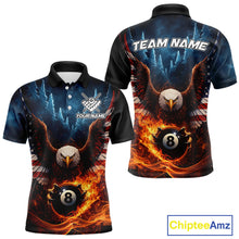 Load image into Gallery viewer, American Flag Eagle 8 Ball Flame Billiard Shirt For Men Custom Patriotic Pool Jersey Polo, 1/4 Zip TDM5754