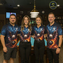 Load image into Gallery viewer, American Flag Eagle 8 Ball Flame Billiard Shirt For Men Custom Patriotic Pool Jersey Polo, 1/4 Zip TDM5754