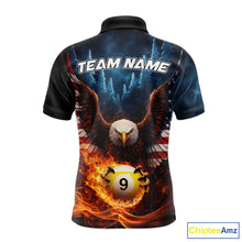 Load image into Gallery viewer, American Flag Eagle 8 Ball &amp; 9 Ball Flame Billiard Shirt For Men Custom Patriotic Billiard Jersey TDM5755