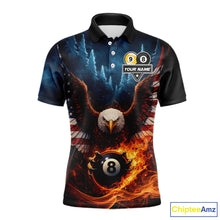 Load image into Gallery viewer, American Flag Eagle 8 Ball &amp; 9 Ball Flame Billiard Shirt For Men Custom Patriotic Billiard Jersey TDM5755