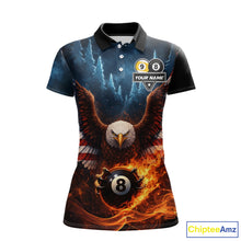 Load image into Gallery viewer, American Flag Eagle 8 Ball &amp; 9 Ball Flame Billiard Shirt For Women Custom Patriotic Billiard Jersey TDM5755