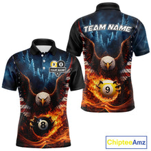 Load image into Gallery viewer, American Flag Eagle 8 Ball &amp; 9 Ball Flame Billiard Shirt For Men Custom Patriotic Billiard Jersey TDM5755