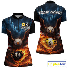 Load image into Gallery viewer, American Flag Eagle 8 Ball &amp; 9 Ball Flame Billiard Shirt For Women Custom Patriotic Billiard Jersey TDM5755