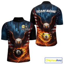 Load image into Gallery viewer, American Flag Eagle 8 Ball &amp; 9 Ball Flame Billiard Shirt For Men Custom Patriotic Billiard Jersey TDM5755