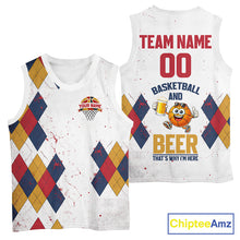Load image into Gallery viewer, Funny Basketball And Beer Custom Argyle Basketball Shirt, Personalized Basketball Jersey For Team TDM5786