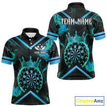 Load image into Gallery viewer, Black And Turquoise Dartboard Crown Darts Shirt For Men Custom Dart Jerseys Team Polo &amp; 1/4 Zip TDM5280