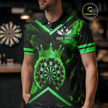 Load image into Gallery viewer, Black And Green Dartboard Crown Darts Shirt For Men Custom Dart Jerseys Team Polo &amp; 1/4 Zip TDM5527