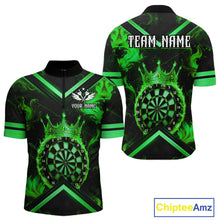 Load image into Gallery viewer, Black And Green Dartboard Crown Darts Shirt For Men Custom Dart Jerseys Team Polo &amp; 1/4 Zip TDM5527