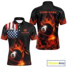 Load image into Gallery viewer, Orange Flaming American Flag 8 Ball Billiard Shirt For Men Custom Patriotic Pool Team Jersey TDM4841
