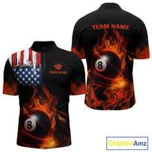 Load image into Gallery viewer, Orange Flaming American Flag 8 Ball Billiard Shirt For Men Custom Patriotic Pool Team Jersey TDM4841