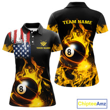 Load image into Gallery viewer, Yellow Flaming American Flag 8 Ball Billiard Shirt For Women Custom Patriotic Pool Team Jersey TDM4843