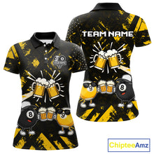 Load image into Gallery viewer, Yellow Black Funny Beer Billiard Shirt For Women Custom 8 Ball &amp; 9 Ball Pool Jersey Polo &amp; 1/4 Zip TDM5288