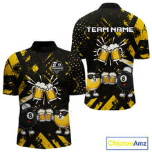Load image into Gallery viewer, Yellow Black Funny Beer Billiard Shirt For Men Custom 8 Ball &amp; 9 Ball Pool Jersey Polo &amp; 1/4 Zip TDM5288
