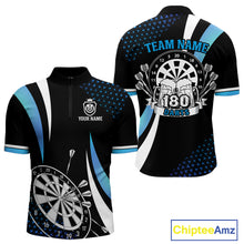 Load image into Gallery viewer, Funny Black And Blue 180 Darts Shirt For Men Custom Dartboard Jersey Team Polo &amp; Quarter Zip TDM5088
