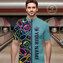 Load image into Gallery viewer, Personalized Funny Neon Bowing Shirt For Men, Retro Bowling Team Jersey Polo &amp; 1/4 Zip | Teal TDM6187