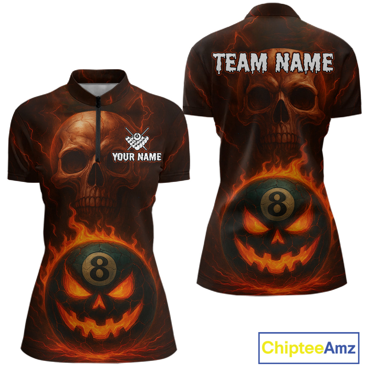 Funny Pumpkin 8 Ball Pool Billiard Shirt For Women Custom Halloween Billiard Team Shirt Outfit TDM4889