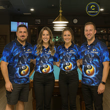 Load image into Gallery viewer, Blue 8 Ball &amp; 9 Ball Fire Yin And Yang Dragon Billiard Shirt For Women Custom Pool Team Jersey TDM5841