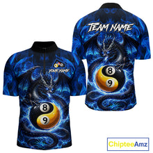 Load image into Gallery viewer, Blue 8 Ball &amp; 9 Ball Fire Yin And Yang Dragon Billiard Shirt For Men Custom Pool Team Jersey TDM5841