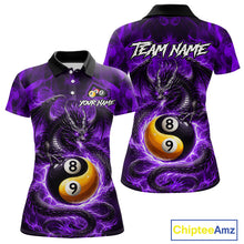 Load image into Gallery viewer, Purple 8 Ball &amp; 9 Ball Fire Yin And Yang Dragon Billiard Shirt For Women Custom Pool Team Jersey TDM5843