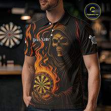 Load image into Gallery viewer, Personalized Flaming Grim Reaper Darts Shirt For Men Custom Dart Jersey Funny Halloween Dart Gift TDM4909