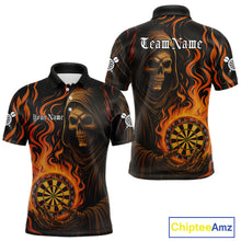 Load image into Gallery viewer, Personalized Flaming Grim Reaper Darts Shirt For Men Custom Dart Jersey Funny Halloween Dart Gift TDM4909