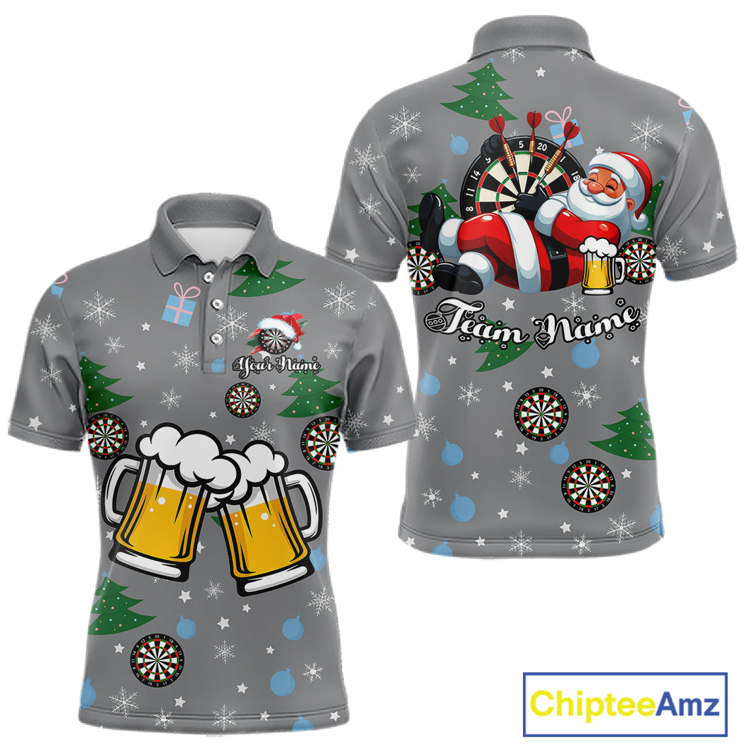 Funny Santa And Beer Christmas Darts Polo & 1/4 Zip For Men Custom Xmas Darts Shirt, Darts Gift TDM4911