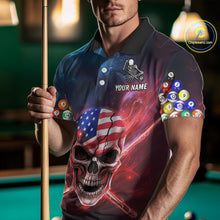 Load image into Gallery viewer, US Flag Patriotic Skull Men&#39;s Billiard Shirt Custom Pool Team Shirt Billiard Jersey Polo &amp; 1/4 Zip TDM5140