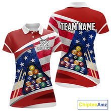 Load image into Gallery viewer, Personalized American Flag Billiard Shirt For Women Custom Patriotic Pool Team Jersey Polo &amp; 1/4 Zip TDM5610