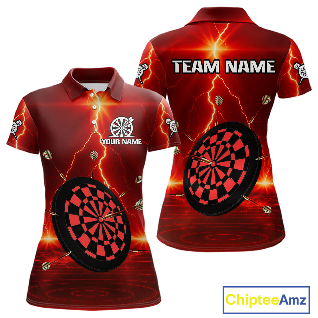 Personalized Dartboard Thunder Lightning Red Darts Shirt For Women Custom Glowing Darts Team Jersey TDM4919