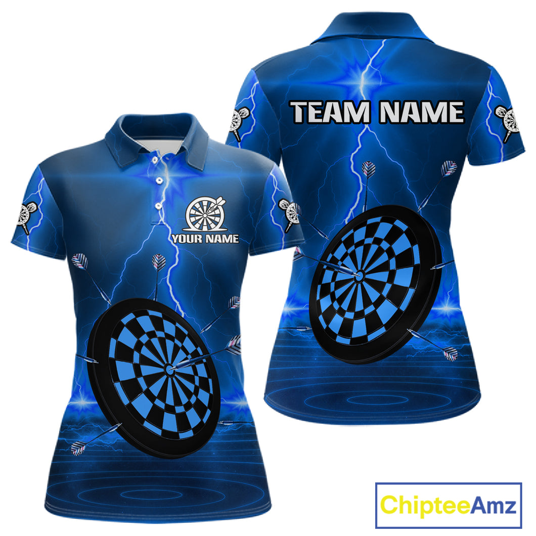 Personalized Dartboard Thunder Lightning Blue Darts Shirt For Women Custom Glowing Darts Team Jersey TDM4920