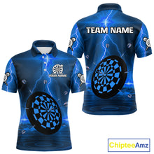Load image into Gallery viewer, Personalized Dartboard Thunder Lightning Blue Darts Shirt For Men Custom Glowing Darts Team Jersey TDM4920