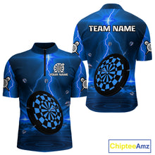 Load image into Gallery viewer, Personalized Dartboard Thunder Lightning Blue Darts Shirt For Men Custom Glowing Darts Team Jersey TDM4920