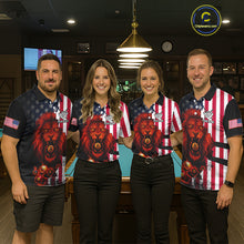 Load image into Gallery viewer, American Flag Lion 8 Ball Billiard Shirt For Women Custom Patriotic Pool Team Shirt Polo &amp; 1/4 Zip TDM5341