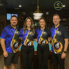 Load image into Gallery viewer, Blue 8 Ball &amp; 9 Ball Fire Flame Billiard Shirt For Men Custom Pool Team Shirts, Billiard Jersey TDM5350