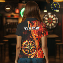 Load image into Gallery viewer, Orange Flaming Dartboard Golden Darts Shirt For Women Custom Darts Jersey Team Polo &amp; 1/4 Zip TDM5351