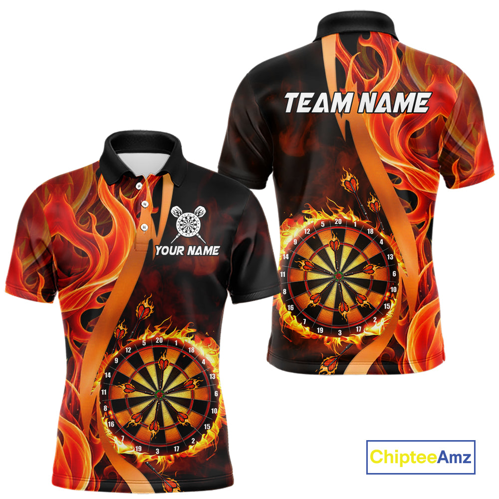 Orange Flaming Dartboard Golden Darts Shirt For Men Custom Darts Jersey Team Polo & 1/4 Zip TDM5351