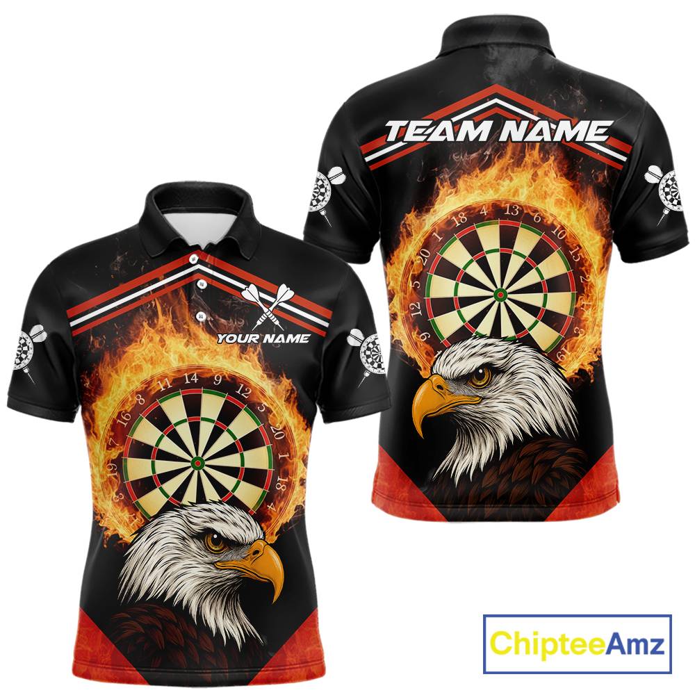 Black And Red Flaming Dartboard Eagle Darts Shirt For Men Custom Darts Jersey Team Polo & 1/4 Zip TDM6007