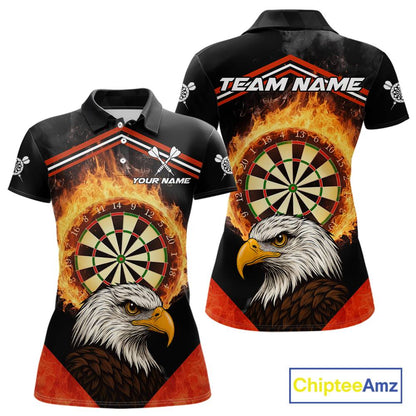 Black And Red Flaming Dartboard Eagle Darts Shirt For Women Custom Darts Jersey Team Polo & 1/4 Zip TDM6007