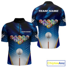 Load image into Gallery viewer, Blue Billiard Jersey For Men Custom 3D Billiard Tournament Shirt, Pool Team Jersey Polo &amp; 1/4 Zip TDM4930