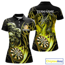 Load image into Gallery viewer, Personalized Skull &amp; Dragon Darts Shirt For Women Custom Lightning Dartboard Team Jersey |Yellow TDM5651