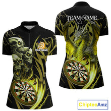 Load image into Gallery viewer, Personalized Skull &amp; Dragon Darts Shirt For Women Custom Lightning Dartboard Team Jersey |Yellow TDM5651